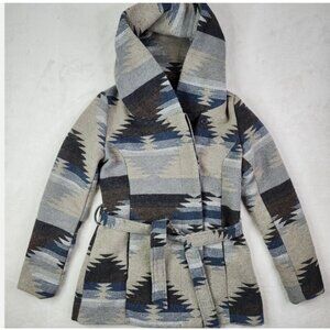 Mossimo Boho Southwestern Aztec Hooded Jacket Blue Grey Size L